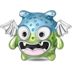 Blue-green Monster Cute Animal DIY Charm Pendant, 925 Sterling Silver Pendant
